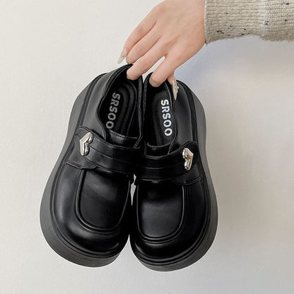 Platform Faux Loafers Heart Accent Leather