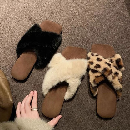 Band Fluffy Sandals Slide Cross