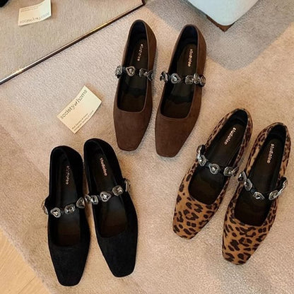 Flats Buckled Heart Leather Faux