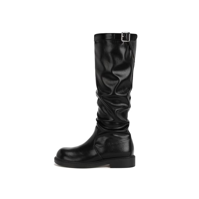 Mid Buckled Boots Calf Plain / Tall