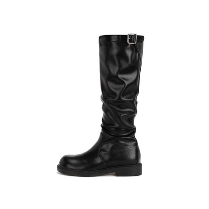 Mid Buckled Boots Calf Plain / Tall