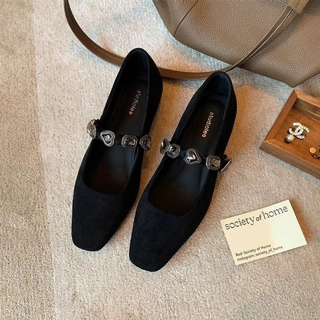 Flats Buckled Heart Leather Faux