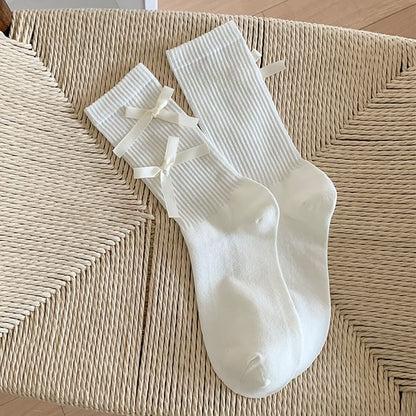 Plain Bow Ribbed Socks