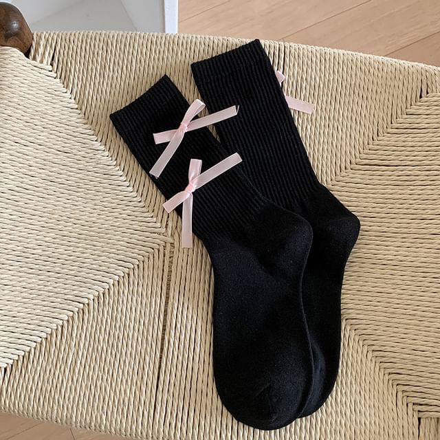 Plain Bow Ribbed Socks