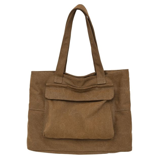Canvas Pocket Bag Plain Flap Tote