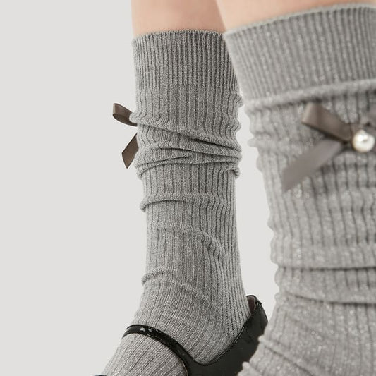 Bow Detail Glitter Mid-Calf Socks