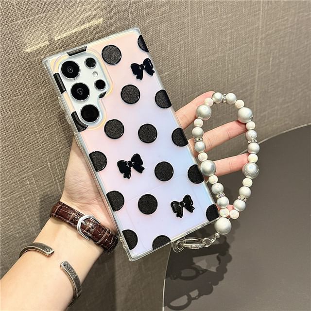Heart / Polka Dot Bead Strap Phone Case