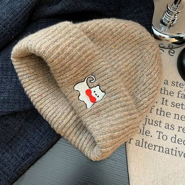 Embroidered Beanie Cat Knit