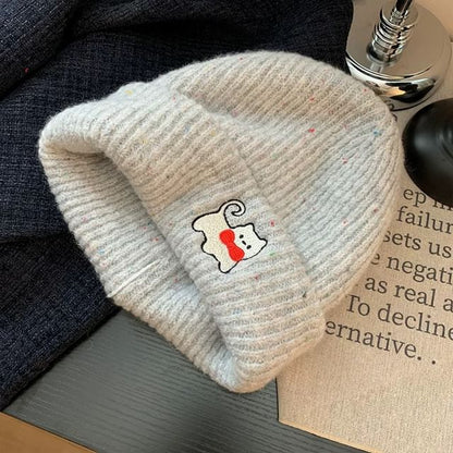 Embroidered Beanie Cat Knit