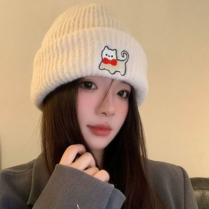 Embroidered Beanie Cat Knit