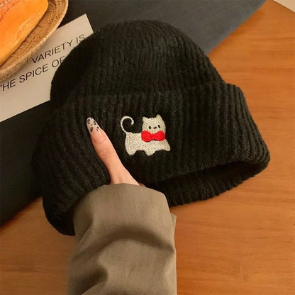 Embroidered Beanie Cat Knit