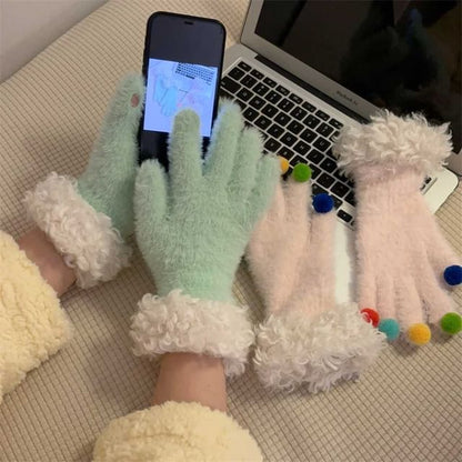Fluffy Tone Trim Gloves Two
