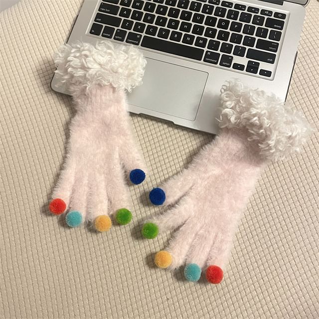Fluffy Tone Trim Gloves Two
