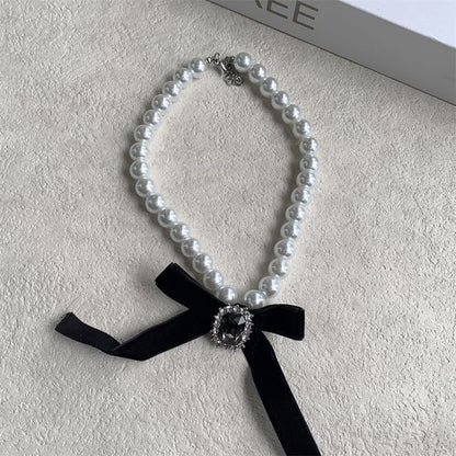 Pearl Choker Bow Faux