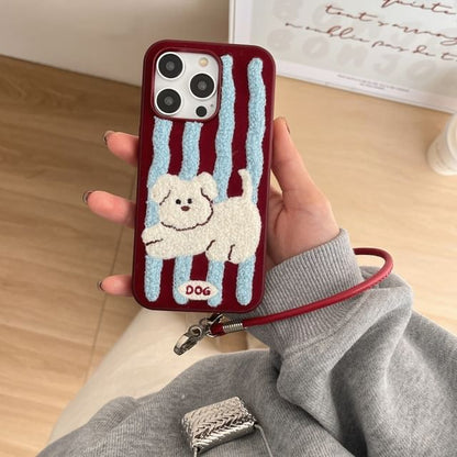 Phone Case Embroidered Dog Striped
