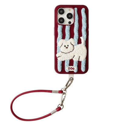 Phone Case Embroidered Dog Striped