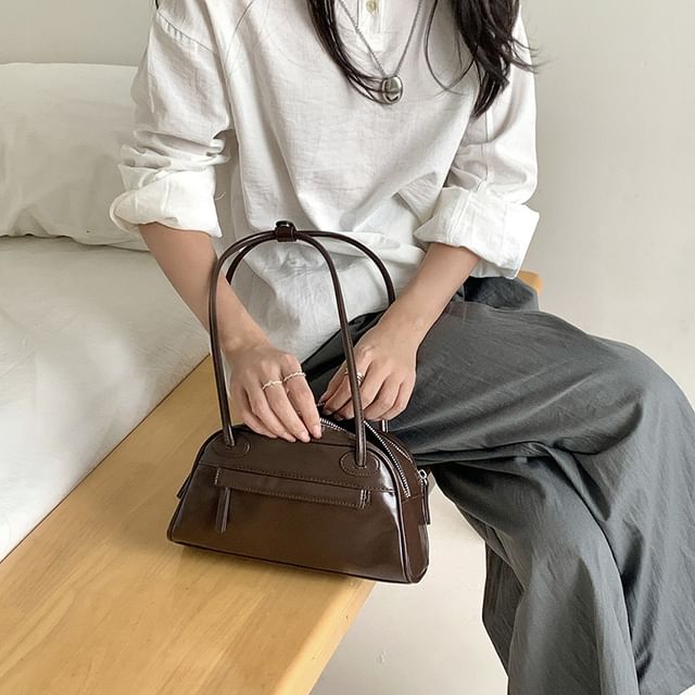 Plain Faux Leather Bowler Bag