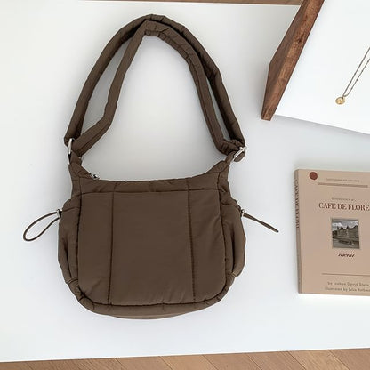 Crossbody Padded Nylon Drawstring Plain Bag