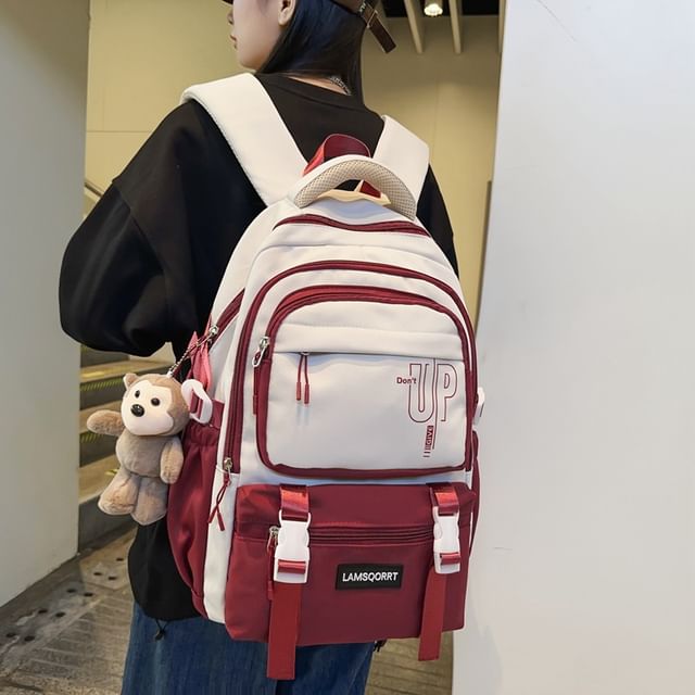 Lettering Buckled Set Backpack / Charm Nylon Bag