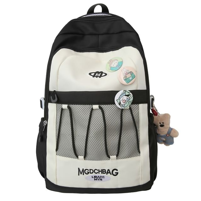 Brooch Set / Panel Drawstring Lettering Backpack Nylon Mesh Embroidered