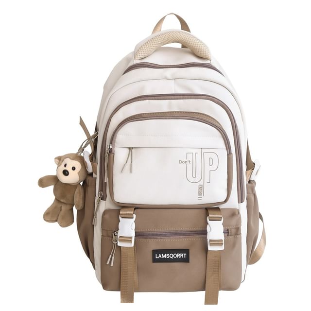 Lettering Buckled Set Backpack / Charm Nylon Bag