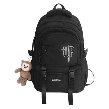 Lettering Buckled Set Backpack / Charm Nylon Bag