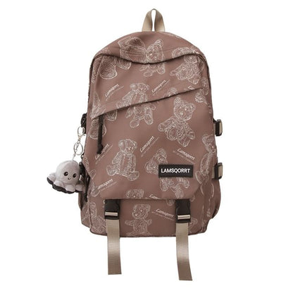 Bear Nylon Print Buckled Backpack