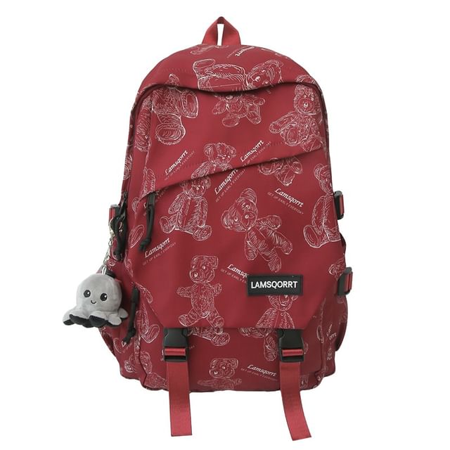Bear Nylon Print Buckled Backpack