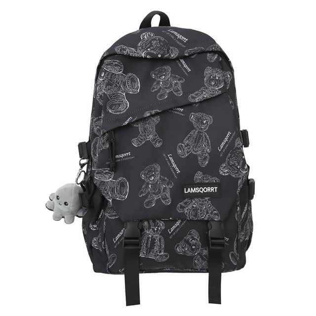 Bear Nylon Print Buckled Backpack