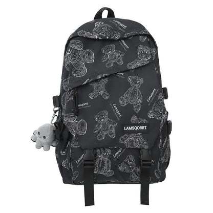 Bear Nylon Print Buckled Backpack