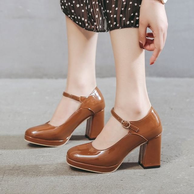Platform Chunky Heel Jane Pumps Mary