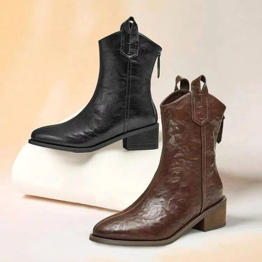 Boots Heel Mid-Calf Pointed Chunky