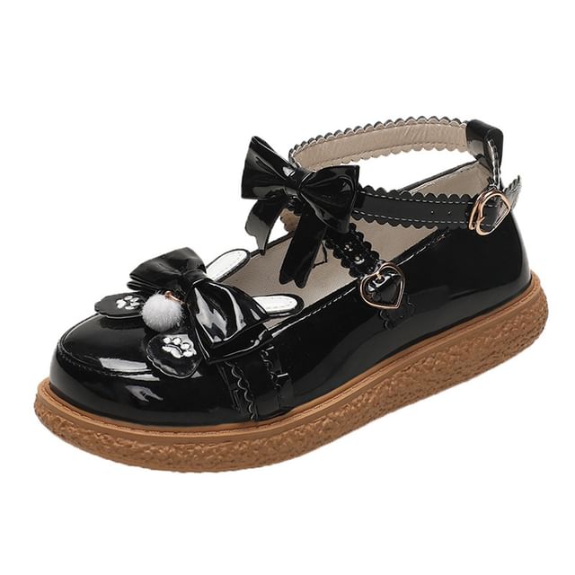 Platform Ankle Paw Shoes Bow Embroidered Jane Strap Mary