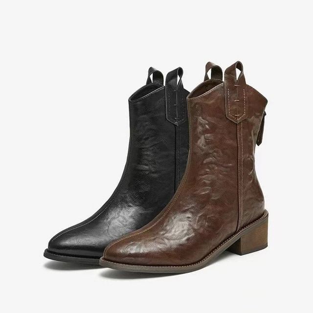 Boots Heel Mid-Calf Pointed Chunky