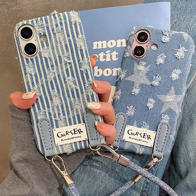 Phone Strap Set Case Distressed Denim /