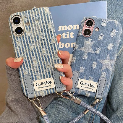 Phone Strap Set Case Distressed Denim /