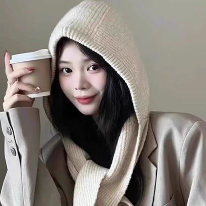 Knit Scarf Hooded Plain
