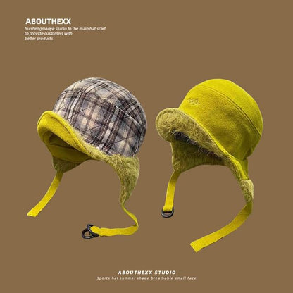 Trapper Hat Plaid Fur Faux