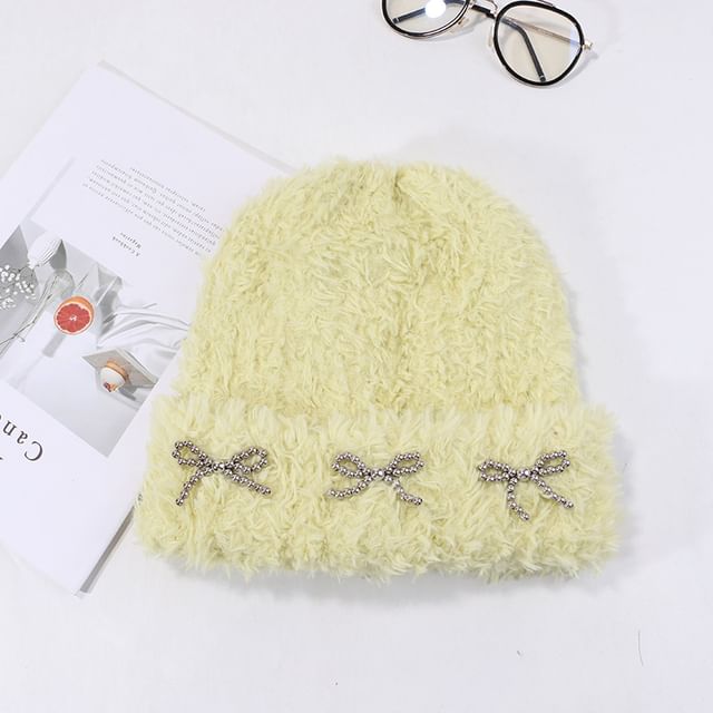 Bow Studded Metallic Beanie Chenille