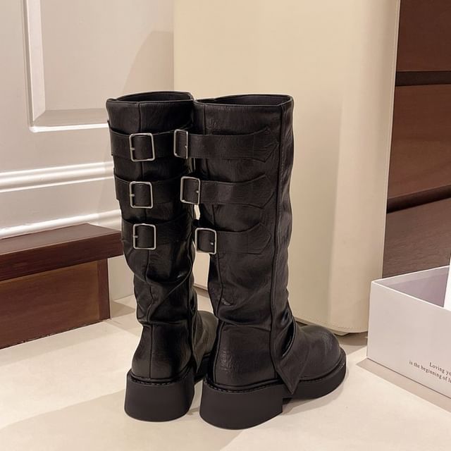 Tall Faux Platform Leather Boots