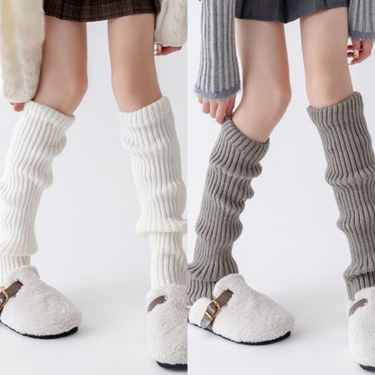 Plain Ribbed Knit Leg Warmers Set