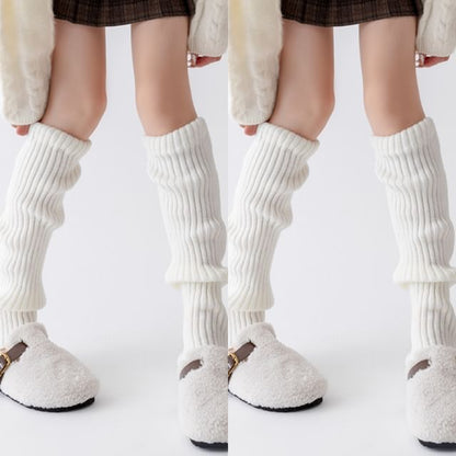 Plain Ribbed Knit Leg Warmers Set