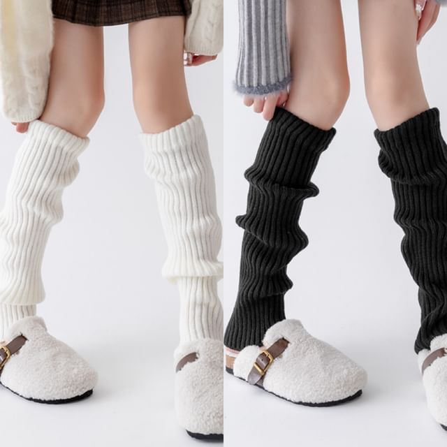 Plain Ribbed Knit Leg Warmers Set