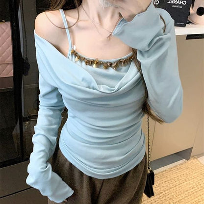 Off Top Shoulder Mock Sleeve Piece Two Long