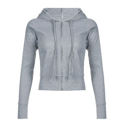 Drawstring Zip Hoodie Plain Up