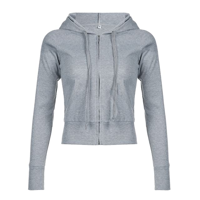 Up Plain Hoodie Drawstring Zip