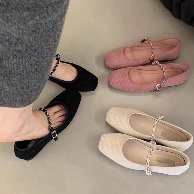 Square Jane Chained Shoes Toe Mary