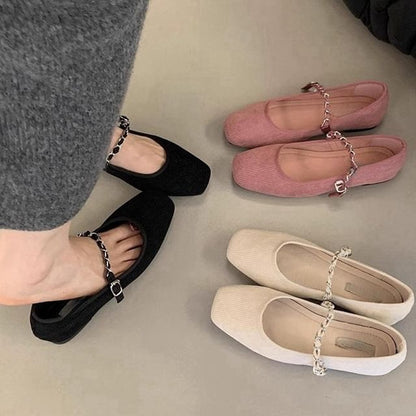 Square Jane Chained Shoes Toe Mary