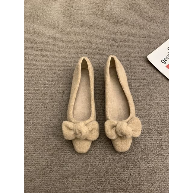Square Wool Bow Toe Flats