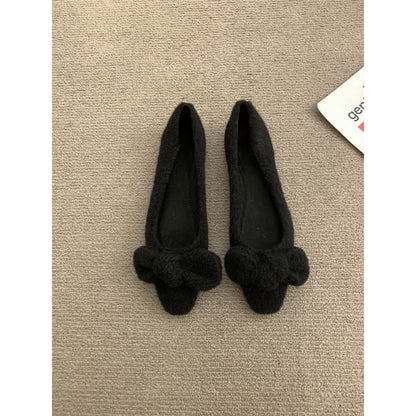 Square Wool Bow Toe Flats